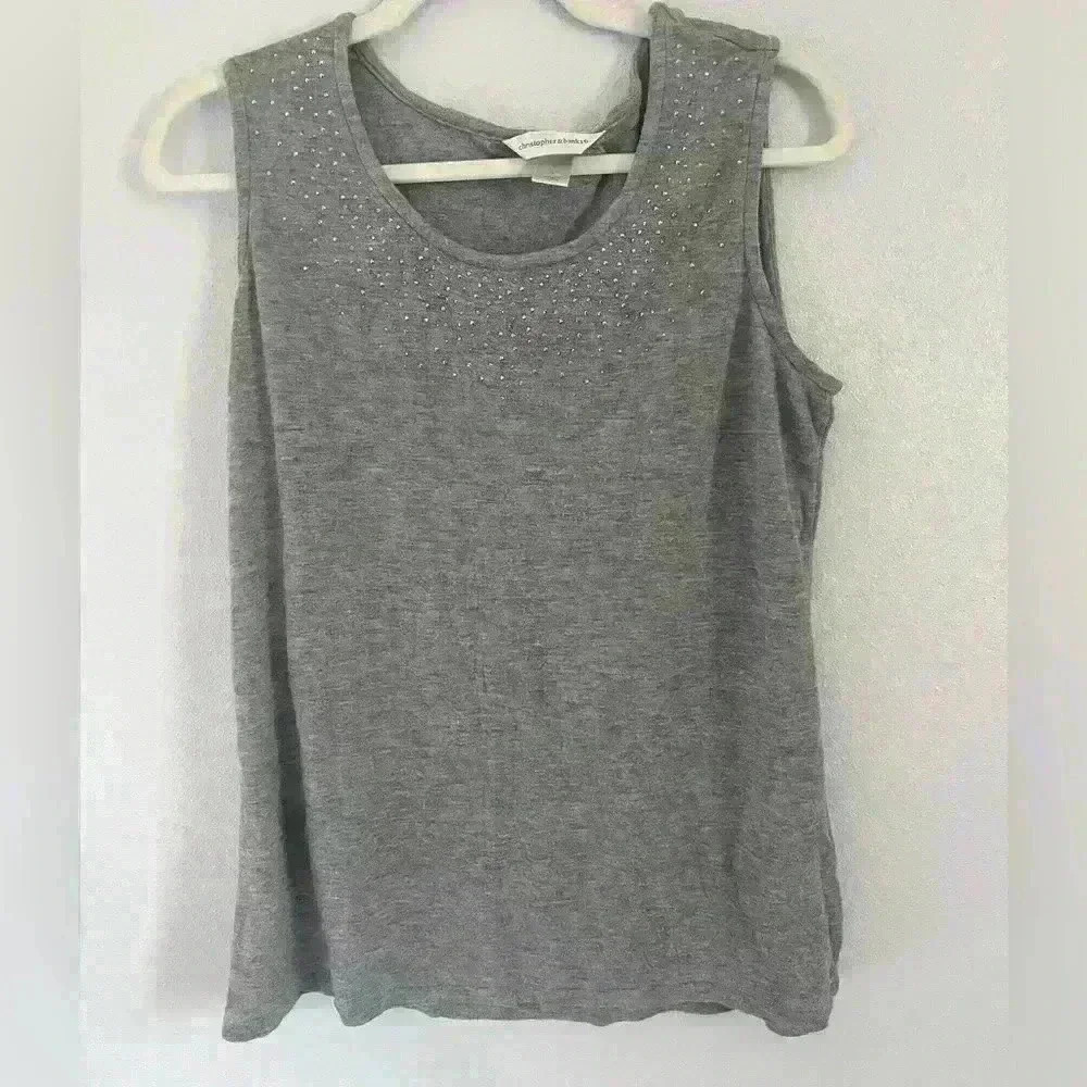 Christopher & Banks Women’s Grey Rhinestone Tank Top Size Large
